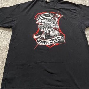 Harley-Davidson Black and Red Short Sleeve Tee with Eagle Graphic